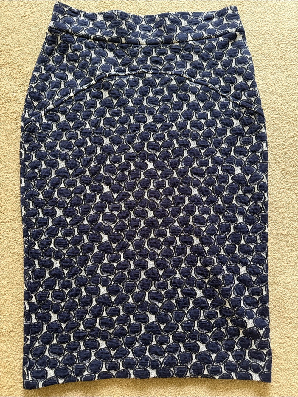 Diane Von Furstenberg Navy and White Textured Pencil Skirt